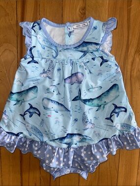 Little Millie Light Blue Ocean Whale Romper 18 months